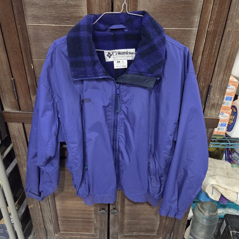 Columbia Women's Jacket Blue Flannel Size Medium Full Zip Long Sleeve